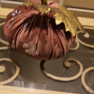 Velvet Pumpkin Decor with Gold Leaf Accent